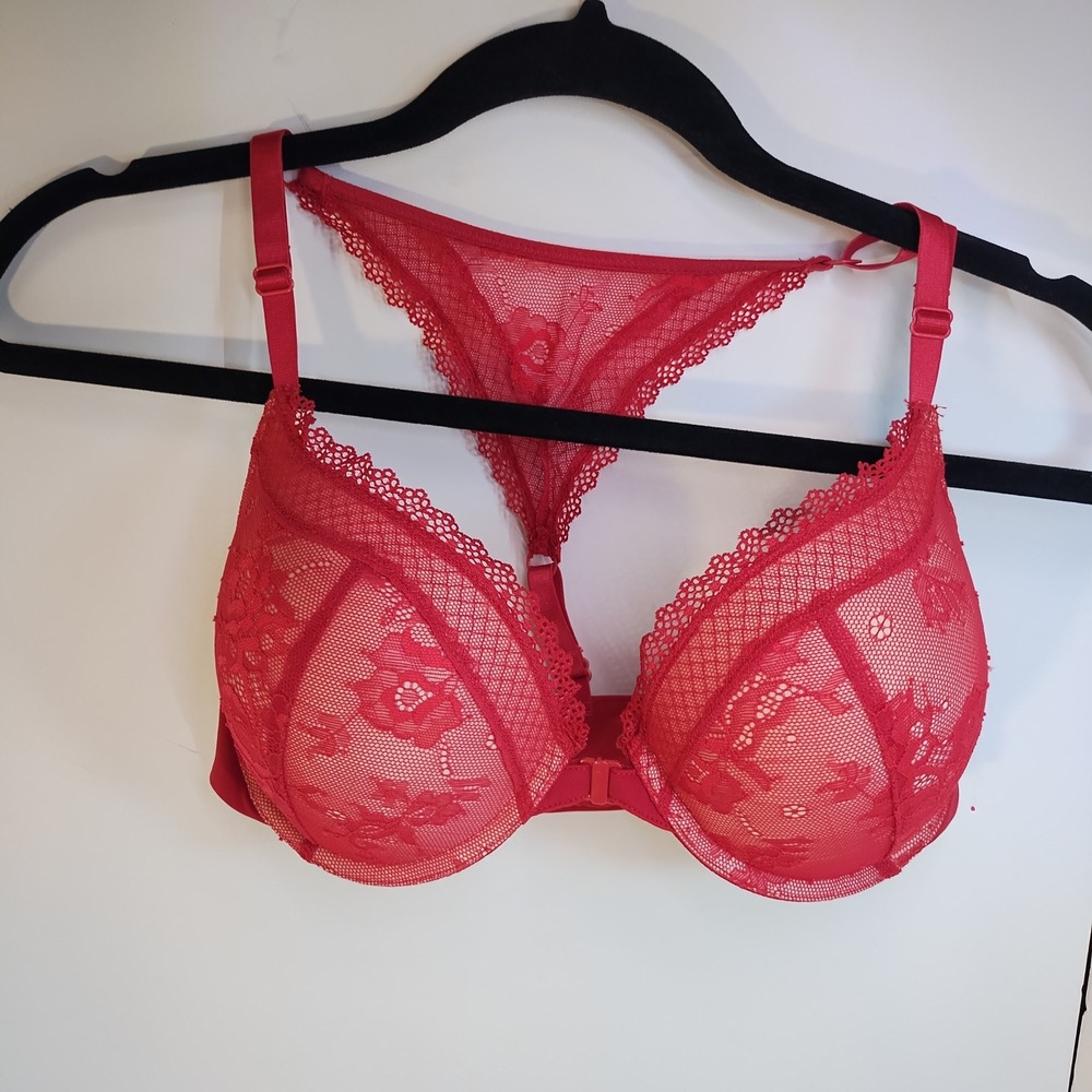 Curve Muse Red Lace Racerback Front Close Underwire Bra 34D